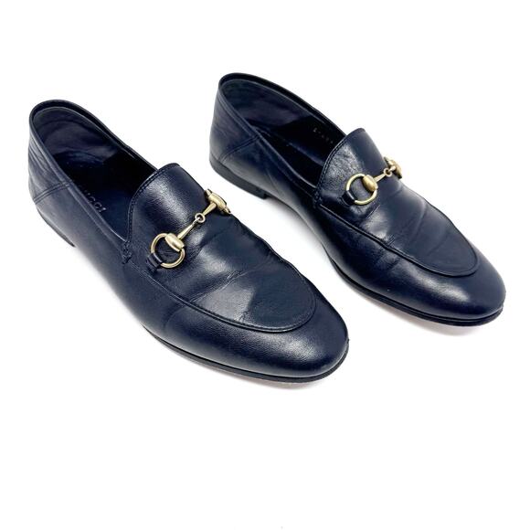 GUCCI Brixton Black Leather Horsebit Loafer Size EU 36.5 US 6.5 Collapsible Heel - Picture 1 of 8